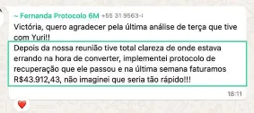 Print de conversa real: médico relatando faturamento de R$43.912,43 com o método